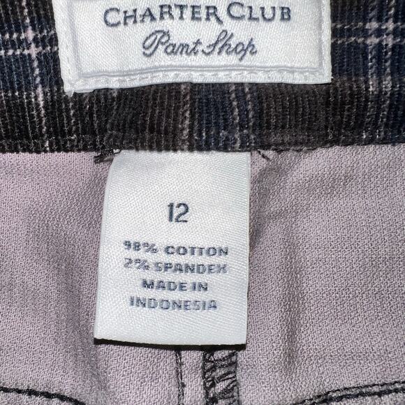 Charter Club Lexington Straight Leg Navy Blue/Black Plaid Corduroy Pants Size 12 - Picture 3 of 11